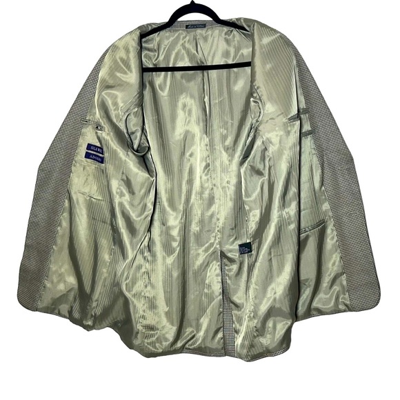 Adolfo Silk & Wool Houndstooth Two-Button Blazer in Neutral Earth Tones Size 44L - Picture 7 of 11